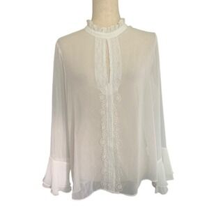 Ethereal Sheer Sparkle Embroidered Blouse L Romantic Fairy Bridal Parisian Chic